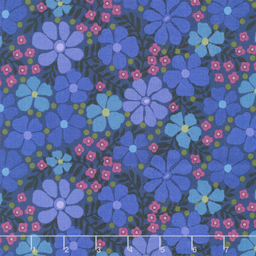 Mystic Meadow - Packed Floral Blue Yardage