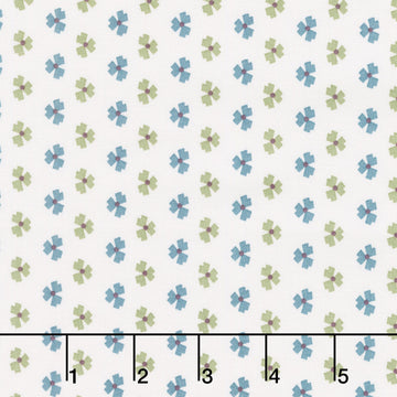 Mystic Meadow - Abstract Flower Cream Teal Yardage