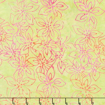 April Green Batiks - Azaleas Chartreuse Yardage