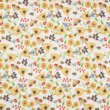 Nature's Symphony - Beehives and Flowers Pale Yellow Yardage