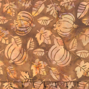 Autumn's Embrace Batiks - Pumpkin Leaves Brown Bronze Yardage