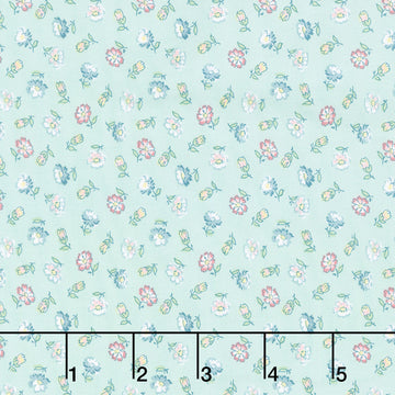 Terrace Blooms - Tossed Flowers Blue Yardage