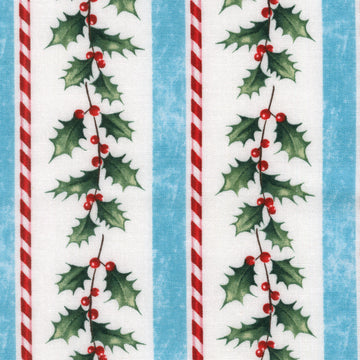 Holly Jolly - Holly Stripe White Multi Yardage