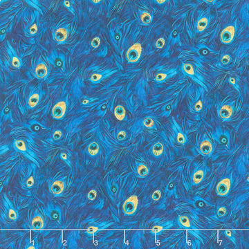 Wild Beauty - Packed Peacock Plumes Royal Yardage