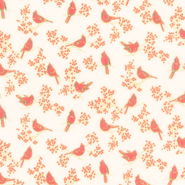 Holiday Charms - Birds Ivory Metallic Yardage Primary Image