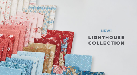 a selection of beautiful floral fabrics from the lighthouse fabric collection by laundry basket quilts.