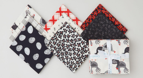 Fat quarter fabric prints featuring modern illustrated fabrics featuring hens with nature prints.