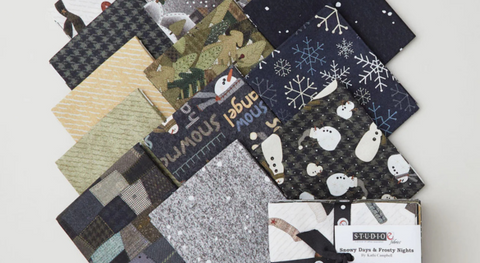 a selection of fat quarter fabrics from the Snowy Days and Frosty Nights Fabric Collection.