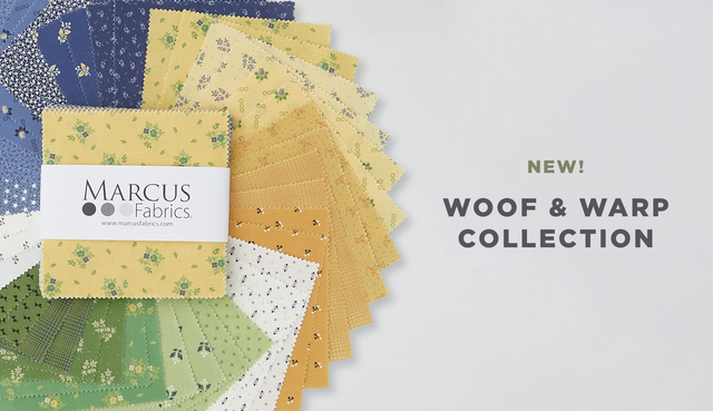 a selection for ditsy prints from the woof & weft fabric collection, fanned out in a pleasing manner.