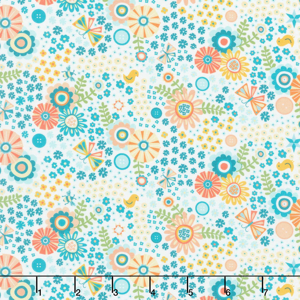 Welcome To Quilt Town - Packed Floral White Yardage