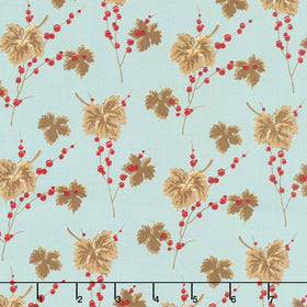 Jingle Bell - Leaves and Berries Vintage Blue Yardage