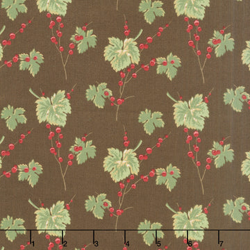 Jingle Bell - Leaves and Berries Dark Chocolate Yardage