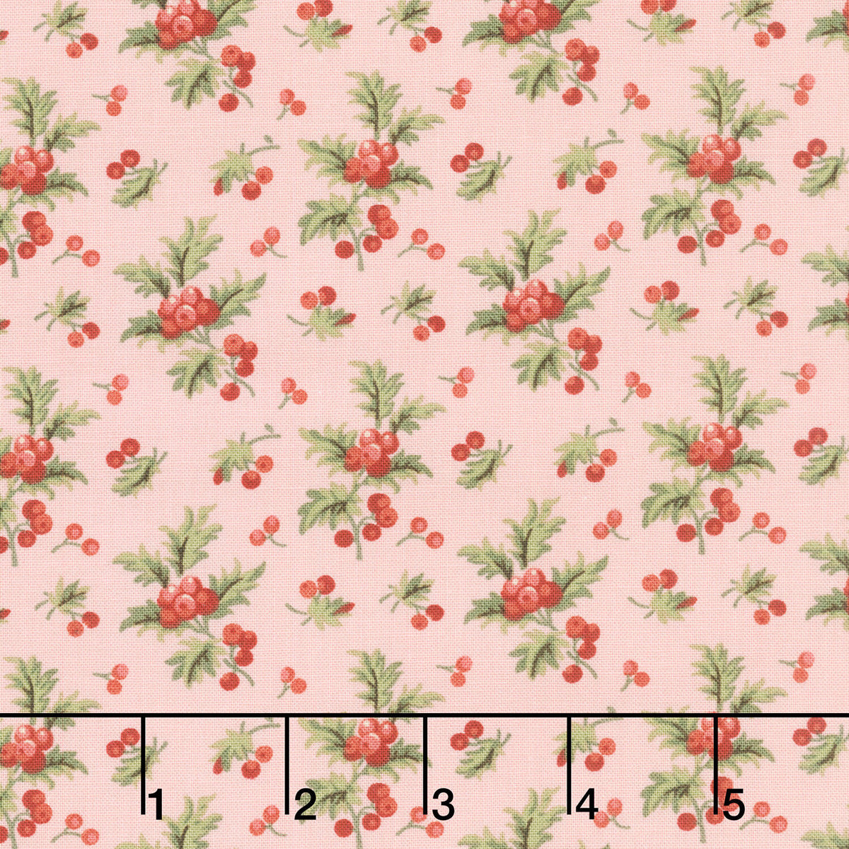 Jingle Bell - Holly Branch Strawberry Crème Yardage