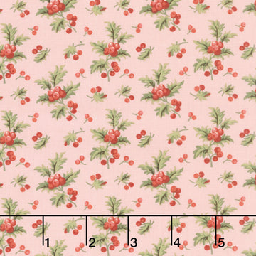 Jingle Bell - Holly Branch Strawberry Crème Yardage