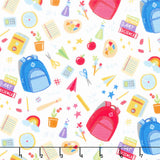 Back to School - School Supplies White Yardage