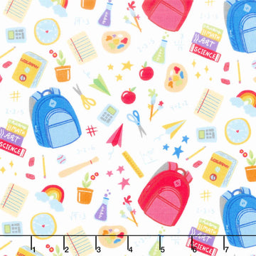 Back to School - School Supplies White Yardage