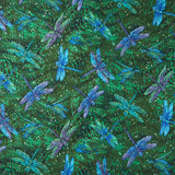 Dragonfly Wonder - Large Dragonfly Pine Digitally Printed Yardage