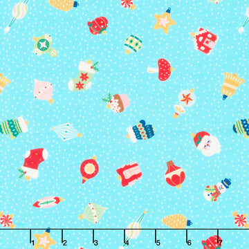 Christmas In Quilt Town - Ornaments Tossed Blue Yardage