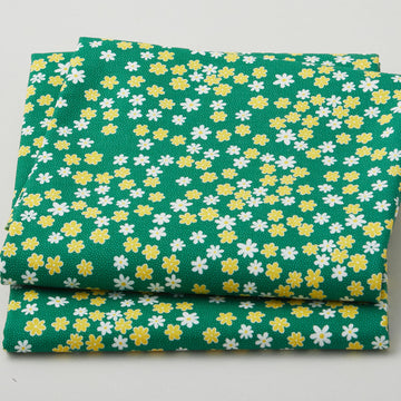 Small Yellow Ditsy Flowers - Green 2 Yard Cut
