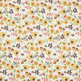 Nature's Symphony - Beehives and Flowers Pale Yellow Yardage