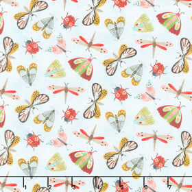 Nature's Symphony - Butterflies, Dragonflies, and Ladybugs Light Blue Yardage