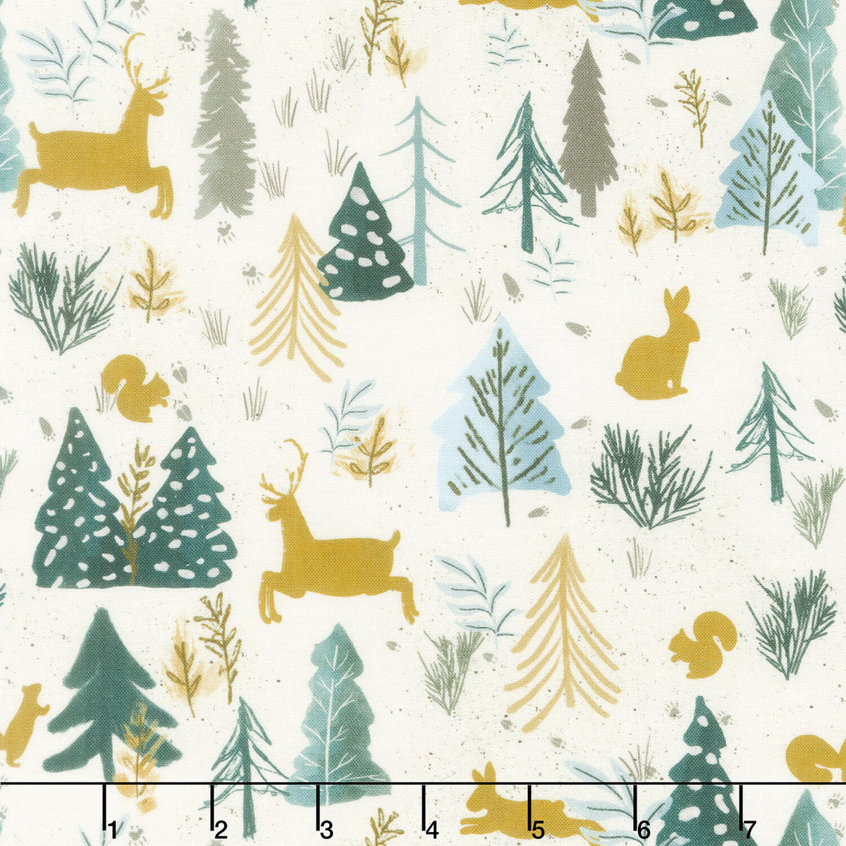 Winter Solstice - Trees and Animals Allover Cream Yardage