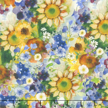 Sunflower Song - Packed Floral Multi Color Digitally Printed Yardage