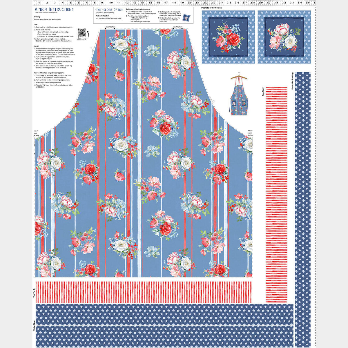 Americana - Apron Denim Canvas Digitally Printed Panel