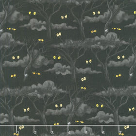 Moonlit Mischief - Eerie Night Forest Black Yardage
