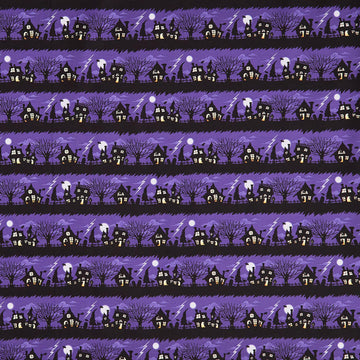 Moonlit Mischief - Spooky Street Purple Yardage