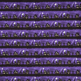 Moonlit Mischief - Spooky Street Purple Yardage