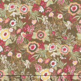 Cinnamon Stick - Packed Floral Brown Yardage