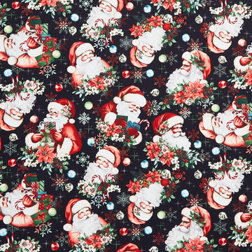 Sweet Christmas Memories - Santa Toss Black Digitally Printed Yardage