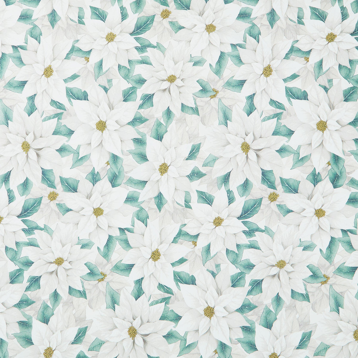 Sweet Christmas Memories - Poinsettia Winter White Multi Digitally Printed Yardage