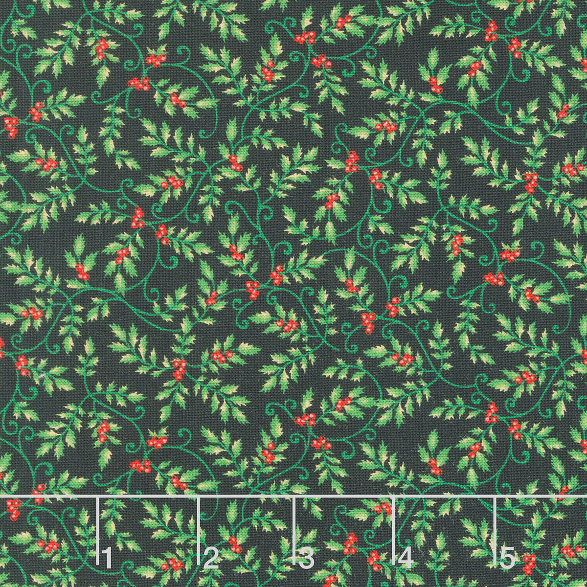 Sweet Christmas Memories - Mini Holly Vines Black Digitally Printed Yardage