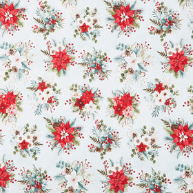 Sweet Christmas Memories - Holiday Flower Toss Ice Blue Digitally Printed Yardage