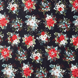 Sweet Christmas Memories - Holiday Flower Toss Black Digitally Printed Yardage