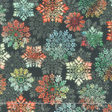 Sweet Christmas Memories - Snowflake Toss Black Digitally Printed Yardage