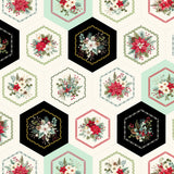 Sweet Christmas Memories - Hexie Flower Cheater Cream Digitally Printed Yardage