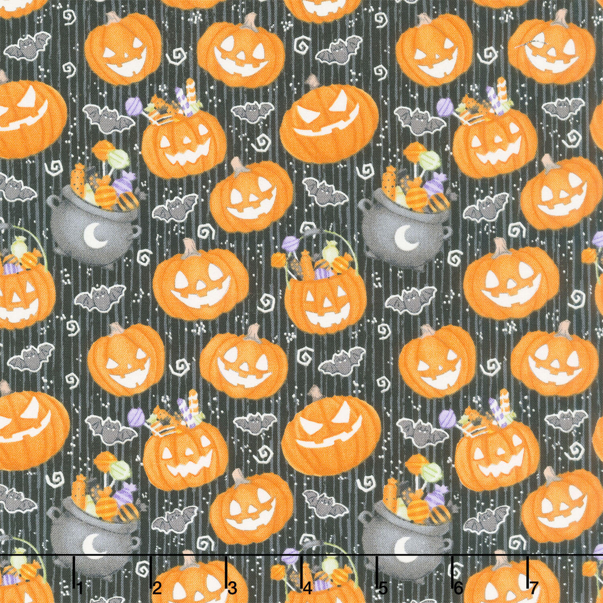 Moonlight Mischief - Small Pumpkin Glow in the Dark Black Yardage