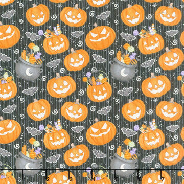 Moonlight Mischief - Small Pumpkin Glow in the Dark Black Yardage