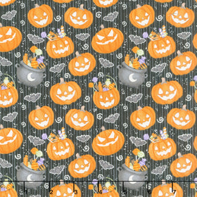 Moonlight Mischief - Small Pumpkin Glow in the Dark Black Yardage