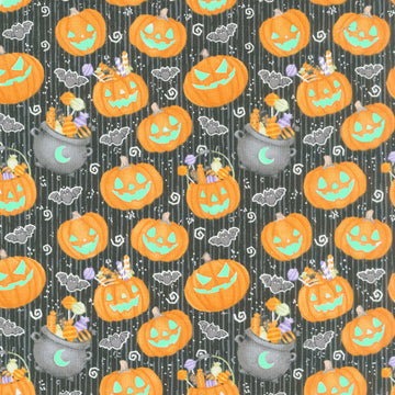 Moonlight Mischief - Small Pumpkin Glow in the Dark Black Yardage