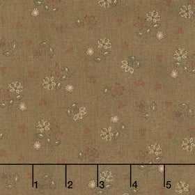 Hearth and Home - Stitched Floral Brown Yardage