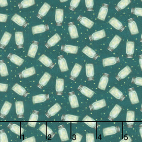 Happy Campers - Fireflies Lime Dark Teal Yardage