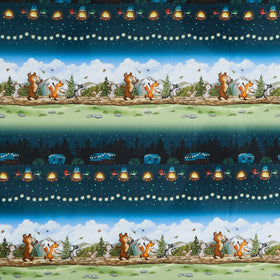 Happy Campers - Stripe Dark Teal Green Yardage