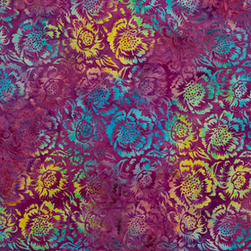 Springtime Bouquet Batiks - Large Floral Purple Heather Yardage