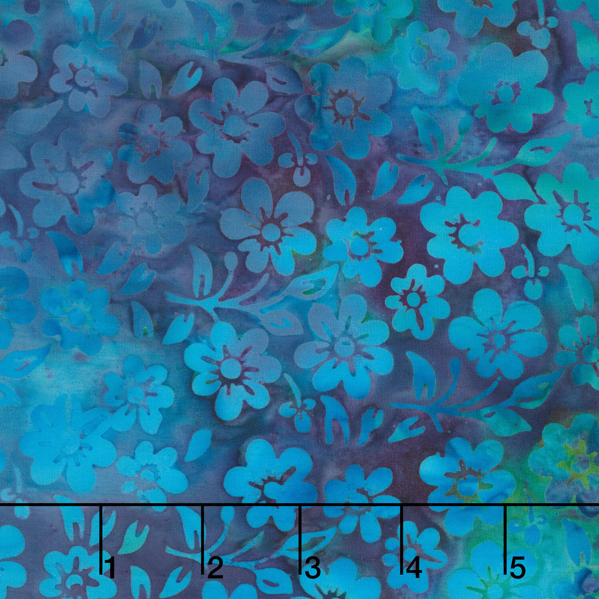 Springtime Bouquet Batiks - Small Flowers and Leaves Blue Turquoise Purple Yardage