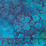 Springtime Bouquet Batiks - Small Flowers and Leaves Blue Turquoise Purple Yardage