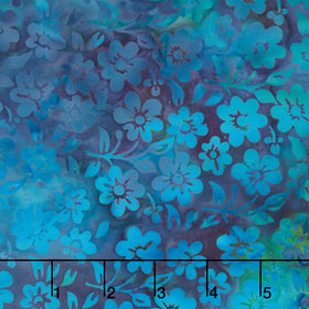 Springtime Bouquet Batiks - Small Flowers and Leaves Blue Turquoise Purple Yardage